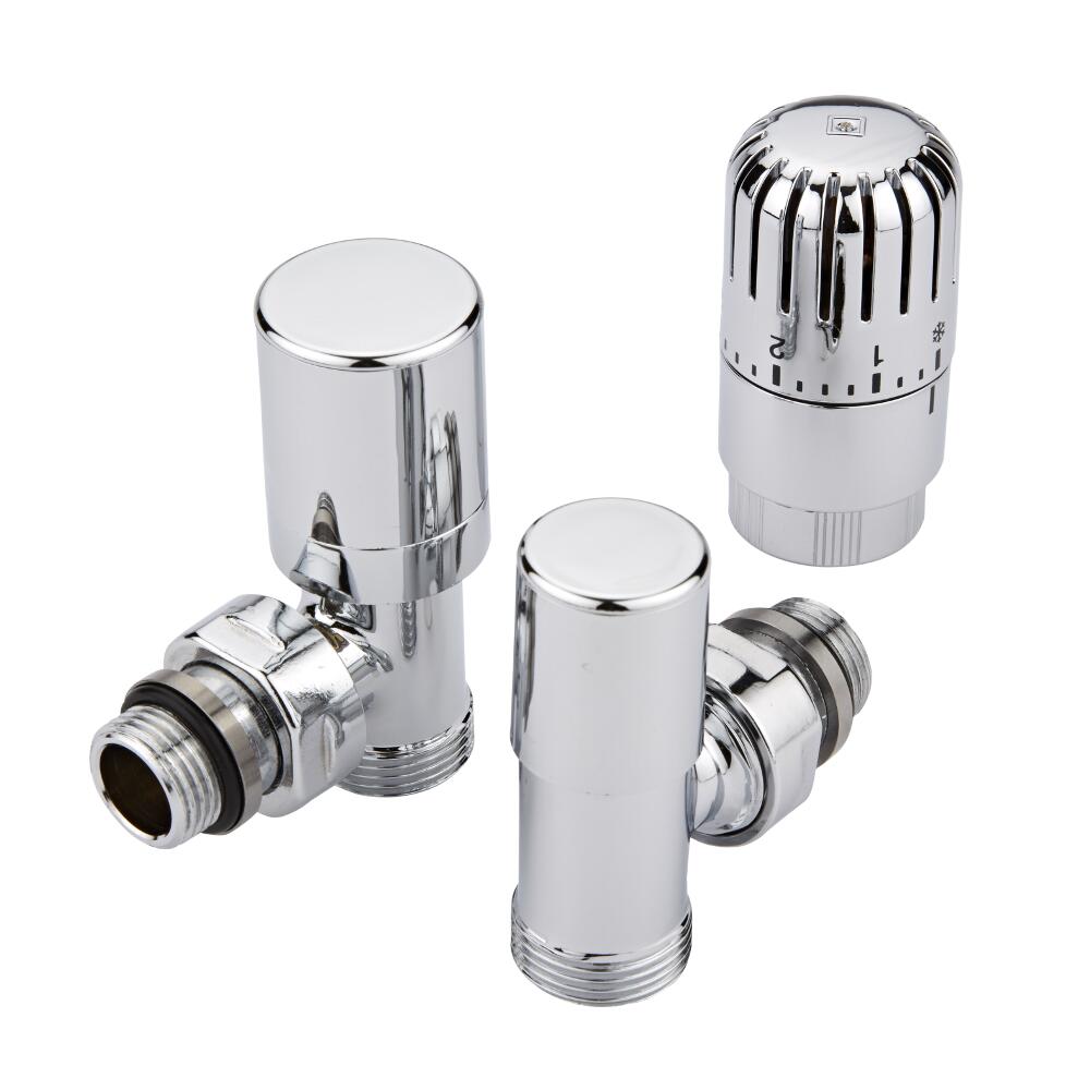 Milano - Chrome Thermostatic Angled Euro Cone Valve With Euro Cone Adaptor - Copper 15 mm