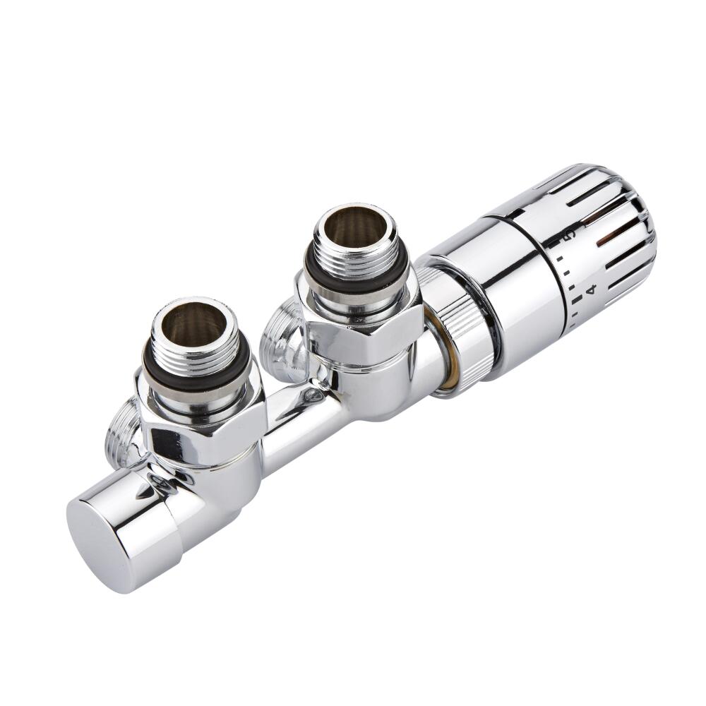 Milano - Chrome Thermostatic H Block Angled Valve With Euro Cone Adaptor - Copper 14 mm