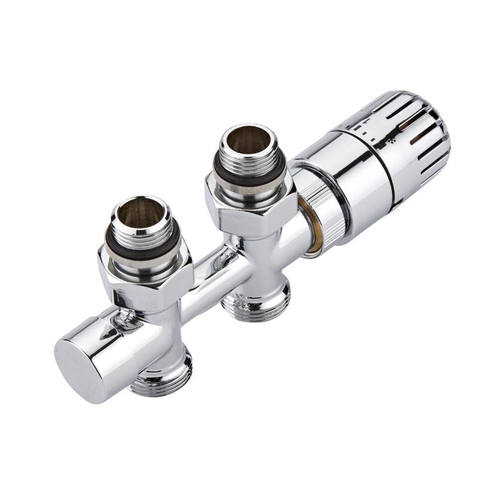 Milano - Chrome Thermostatic H Block Straight Valve With Euro Cone Adaptor - Copper 15 mm
