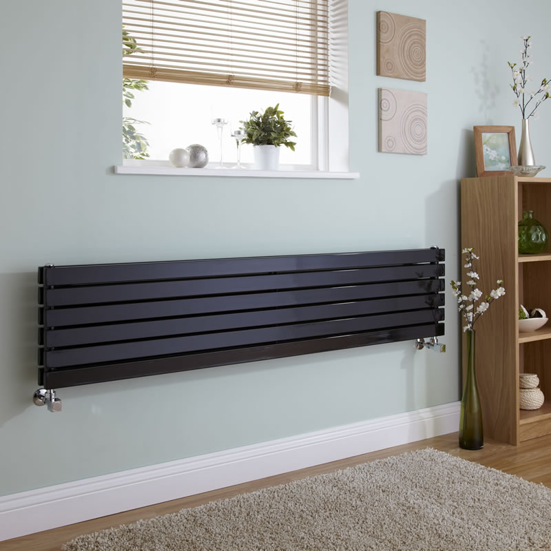 Milano Capri - Black Flat Horizontal Designer Radiator 354mm x 1600mm (Double Panel)
