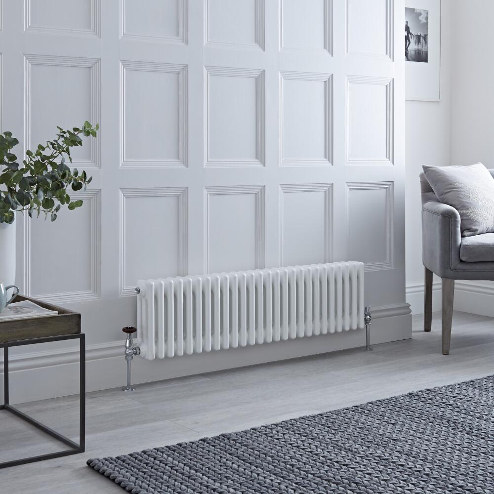 Milano Windsor - Horizontal Triple Column White Traditional Cast Iron Style Radiator - 300mm x 1190mm