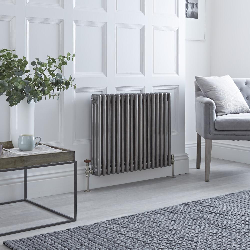 Milano Windsor - Horizontal Triple Column Lacquered Raw Metal Traditional Cast Iron Style Radiator - 600mm x 785mm
