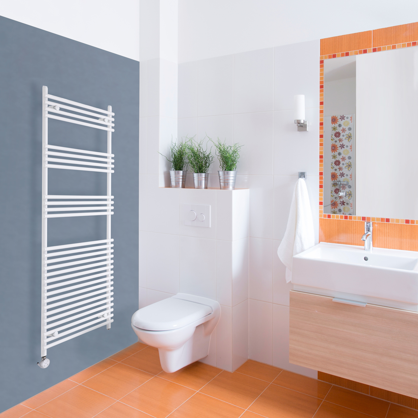 Kudox Harrogate Electric - White Flat Bar on Bar Heated Towel Rail - 1650mm x 600mm