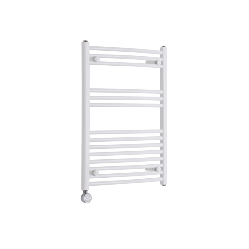 Milano Calder Electric - Curved White Heated Towel Rail 800mm x 600mm