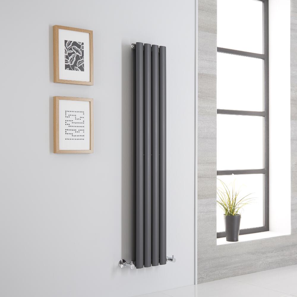 Milano Aruba Aiko - Anthracite Space-Saving Vertical Designer Radiator 1400mm x 236mm (Double Panel)