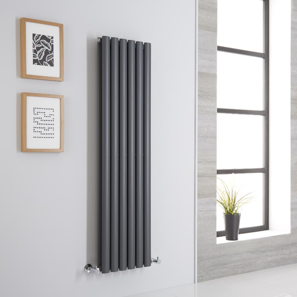 Milano Aruba Aiko - Anthracite Space-Saving Vertical Designer Radiator 1400mm x 354mm (Double Panel)