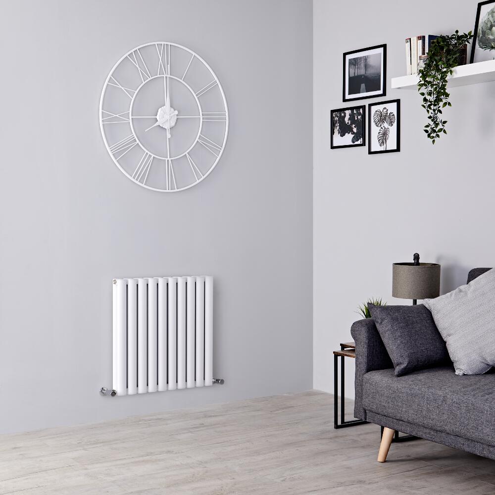 Milano Aruba Ayre - Aluminium White Horizontal Designer Radiator 600mm x 590mm (Double Panel)