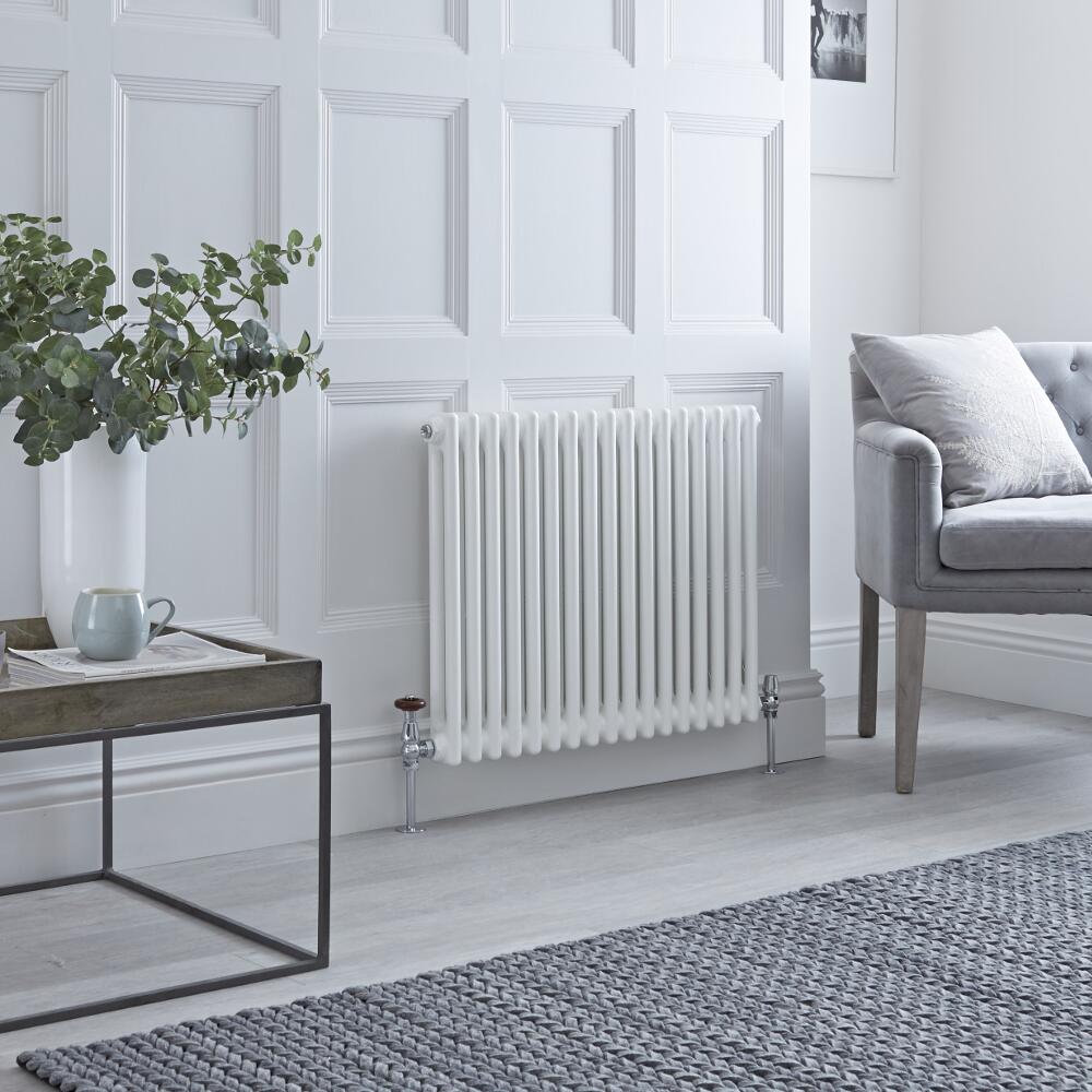 Milano Windsor - Horizontal Double Column White Traditional Cast Iron Style Radiator - 600mm x 785mm