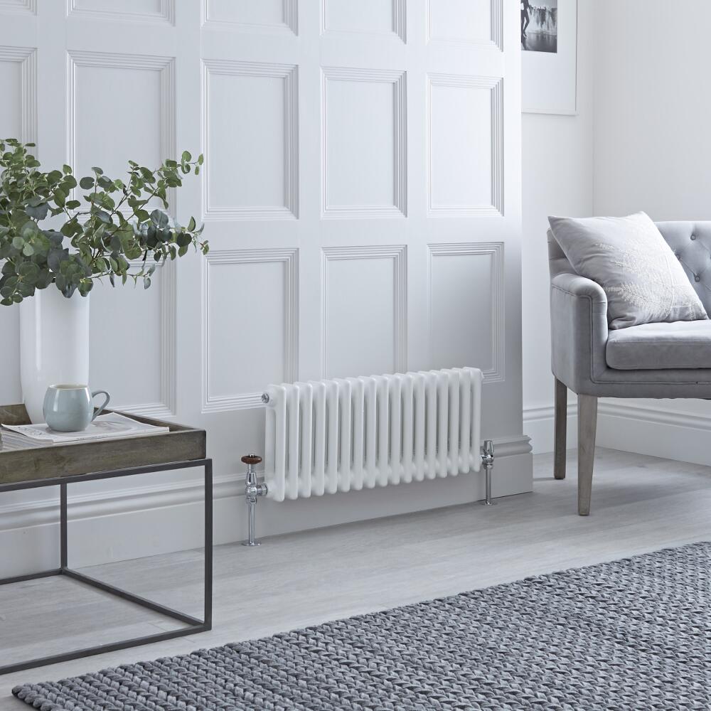 Milano Windsor - Horizontal Triple Column White Traditional Cast Iron Style Radiator - 300mm x 605mm