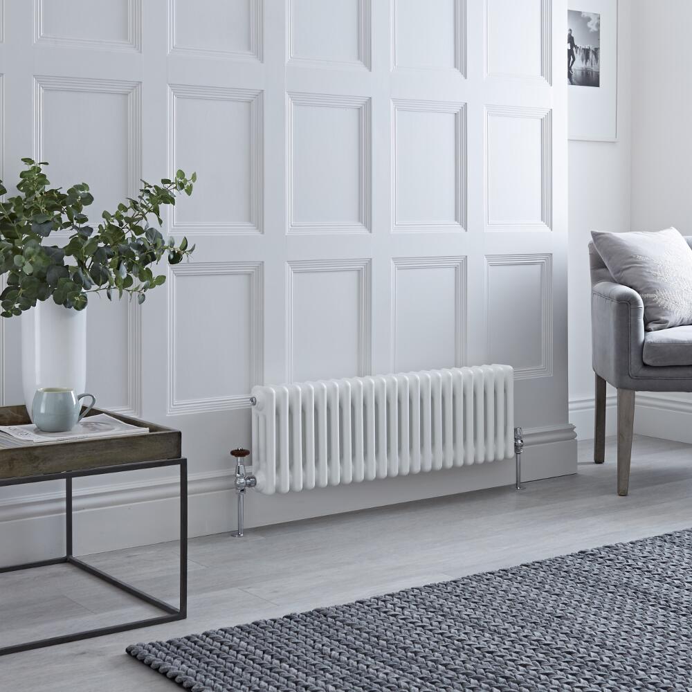 Milano Windsor - Horizontal Triple Column White Traditional Cast Iron Style Radiator - 300mm x 1010mm