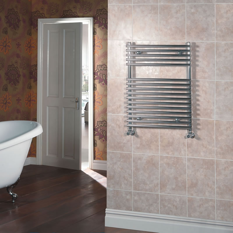 Kudox Harrogate - Chrome Flat Bar on Bar Heated Towel Rail - 750mm x 450mm
