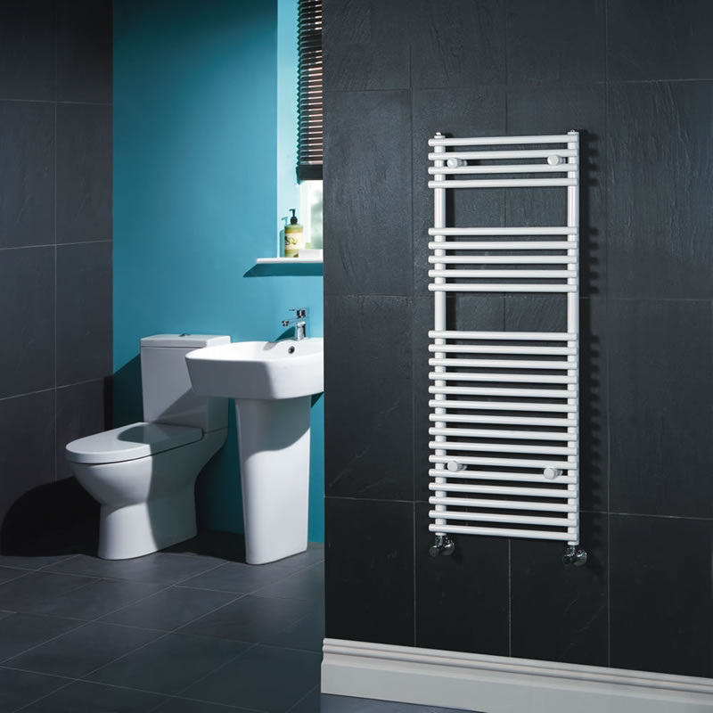 Kudox Harrogate - White Flat Bar on Bar Heated Towel Rail - 1150mm x 450mm