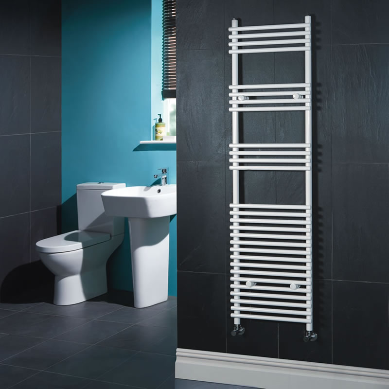 Kudox Harrogate - White Flat Bar on Bar Heated Towel Rail - 1650mm x 450mm