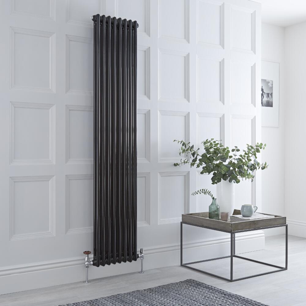 Milano Windsor - Vertical Double Column Black Traditional Cast Iron Style Radiator - 1800mm x 380mm