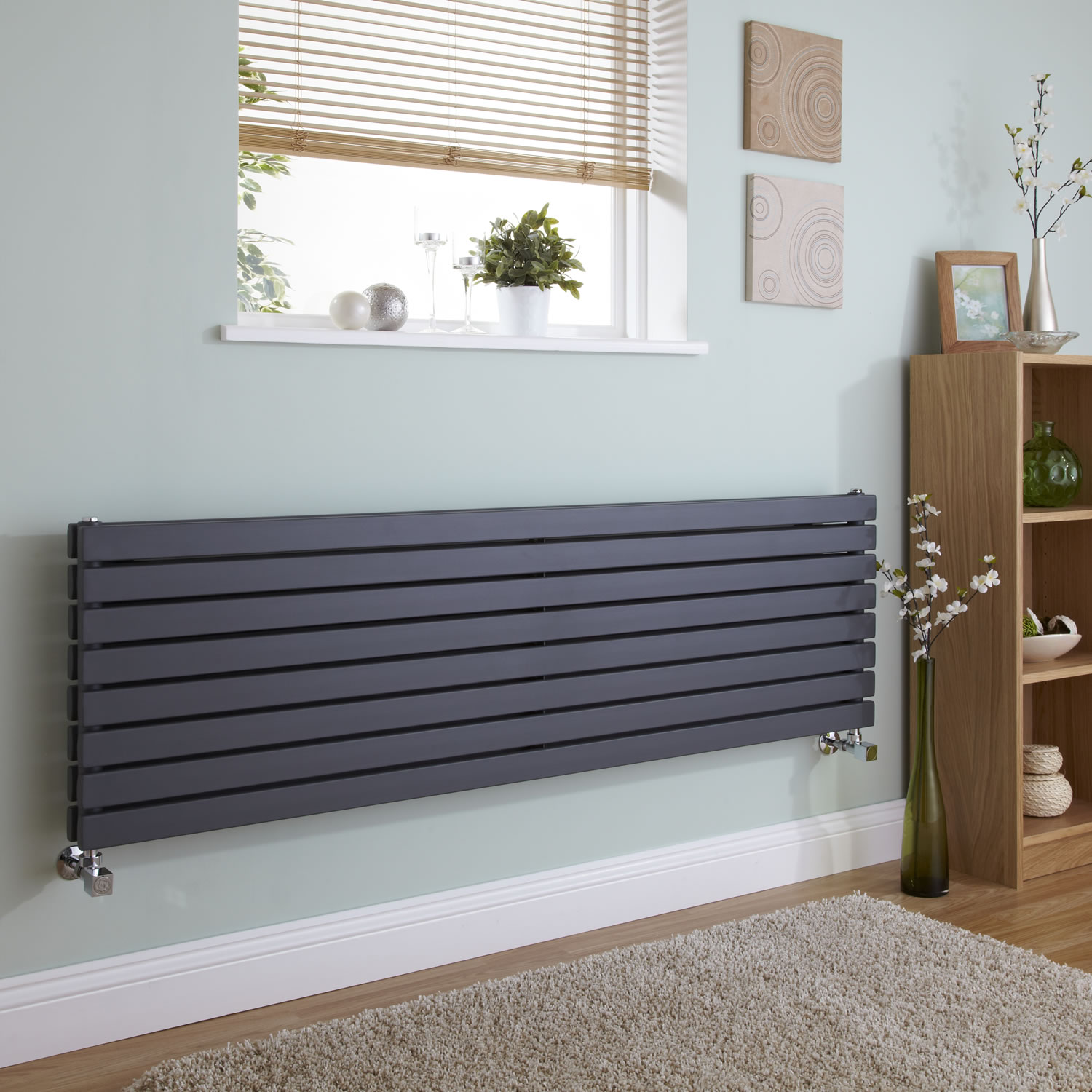 Milano Capri - Anthracite Horizontal Flat Panel Double Designer Radiator 472mm x 1780mm
