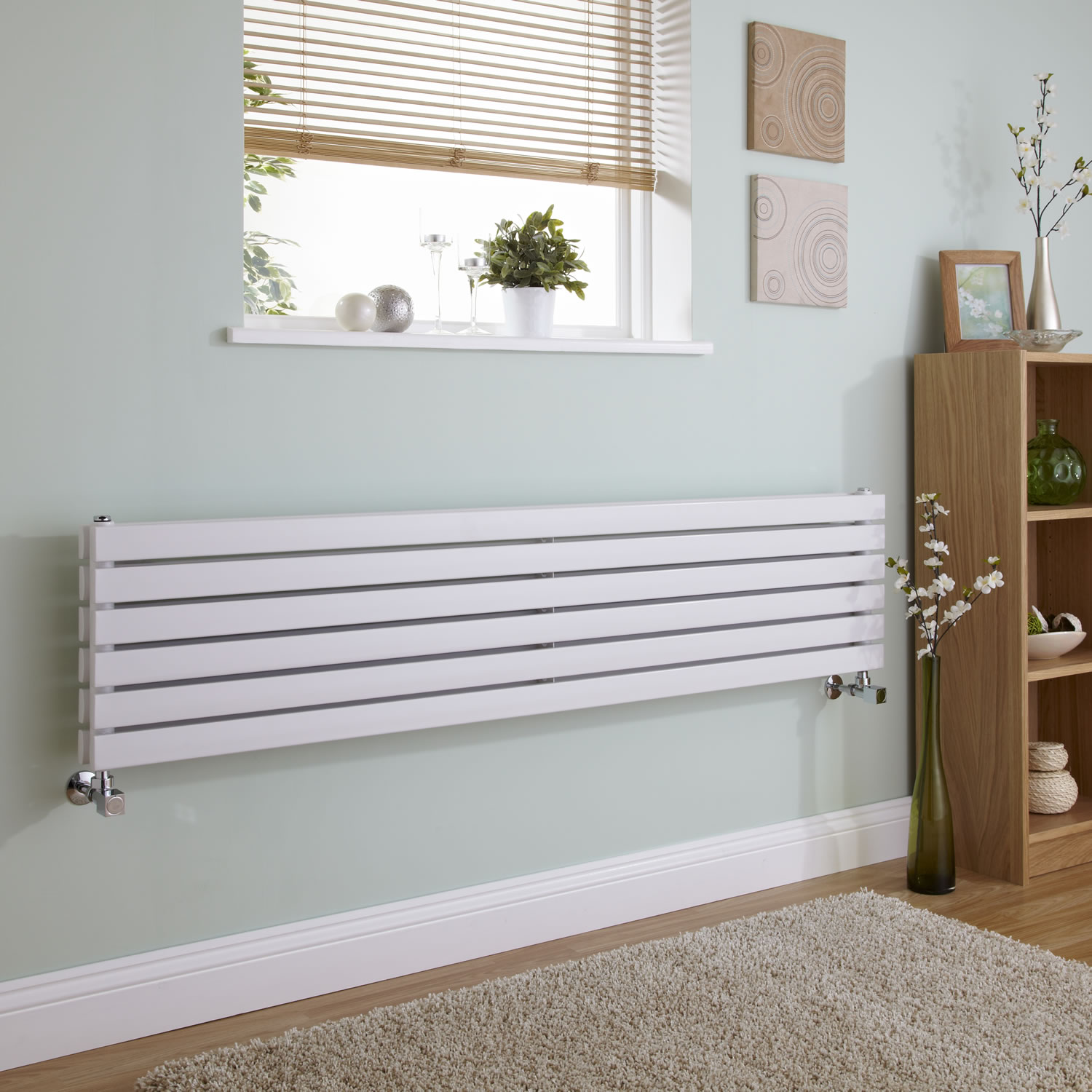 Milano Capri - White Flat Horizontal Designer Radiator 354mm x 1600mm(Double Panel)