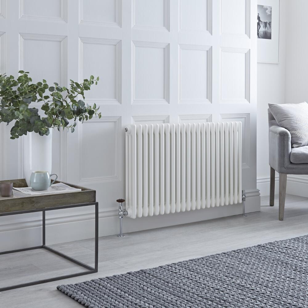 Milano Windsor - Horizontal Triple Column White Traditional Cast Iron Style Radiator - 600mm x 1010mm