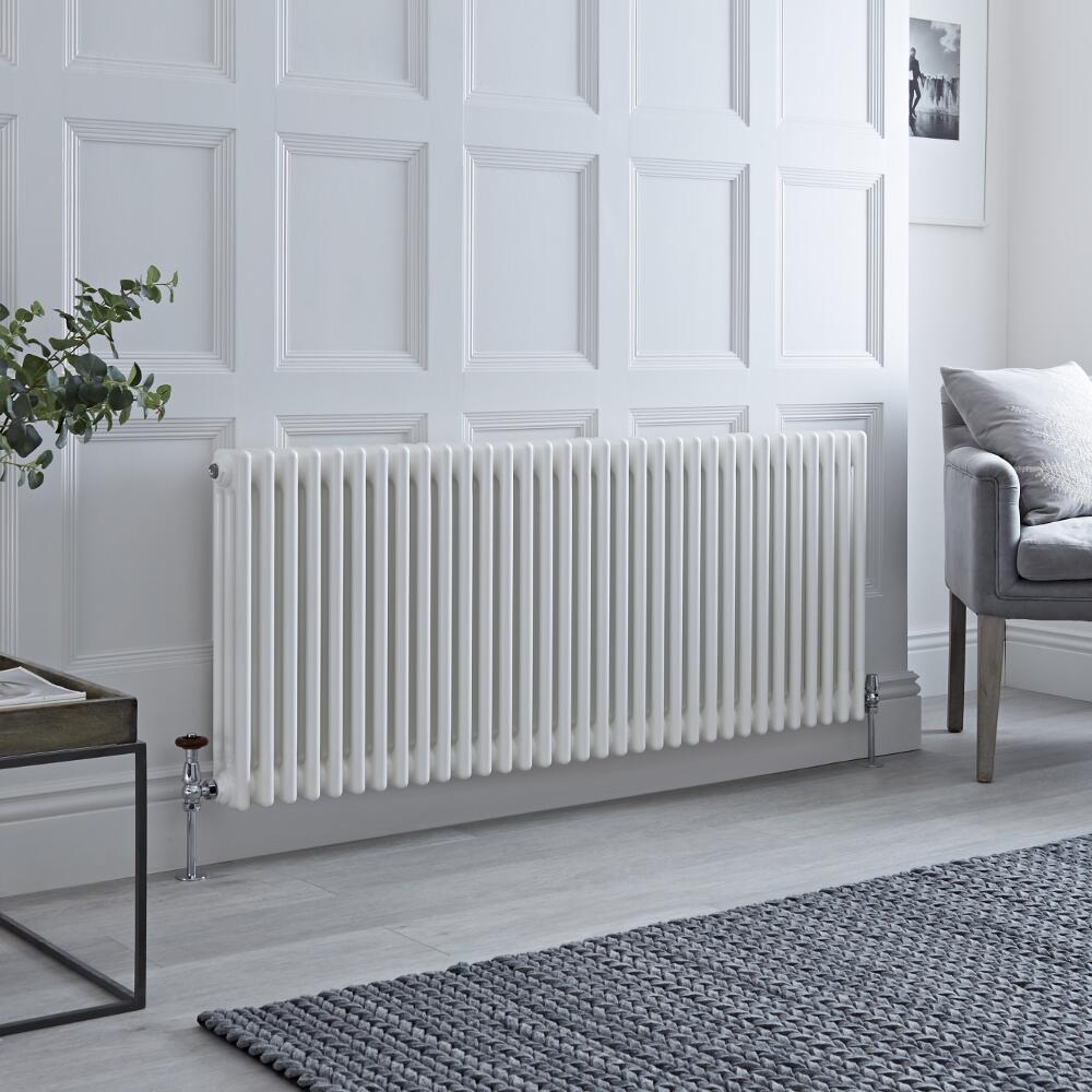 Milano Windsor - Horizontal Triple Column White Traditional Cast Iron Style Radiator - 600mm x 1505mm