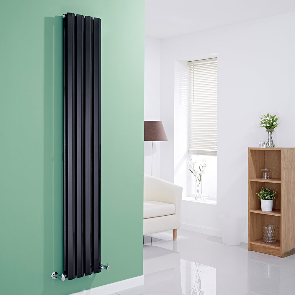 Milano Viti - Black Vertical Diamond Double Panel Designer Radiator 1780mm x 280mm
