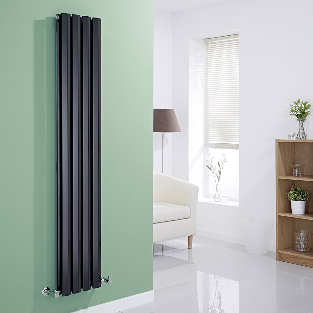 Milano Viti - Black Vertical Diamond Double Panel Designer Radiator 1600mm x 280mm
