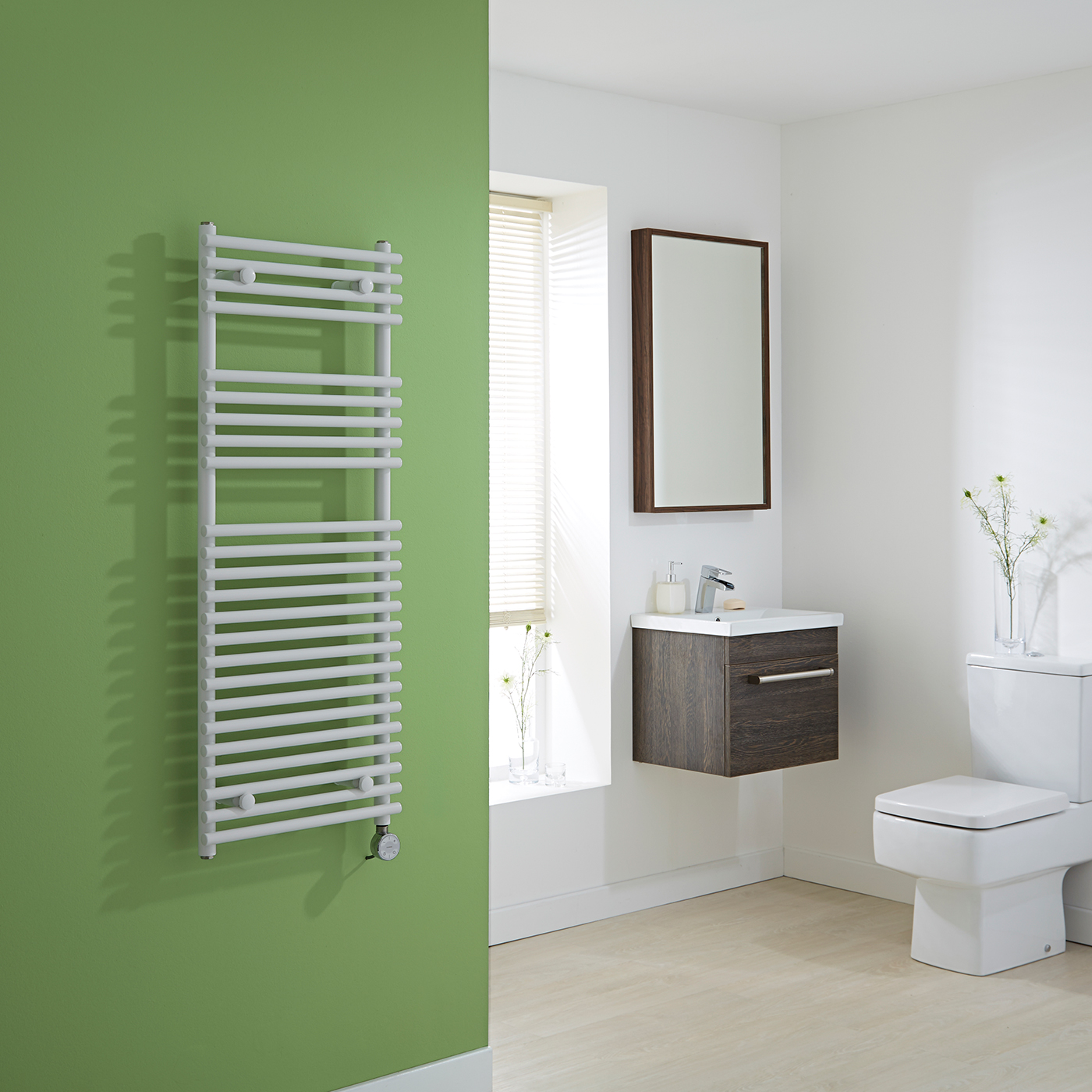 Kudox Harrogate Electric - White Flat Bar on Bar Heated Towel Rail - 1150mm x 450mm