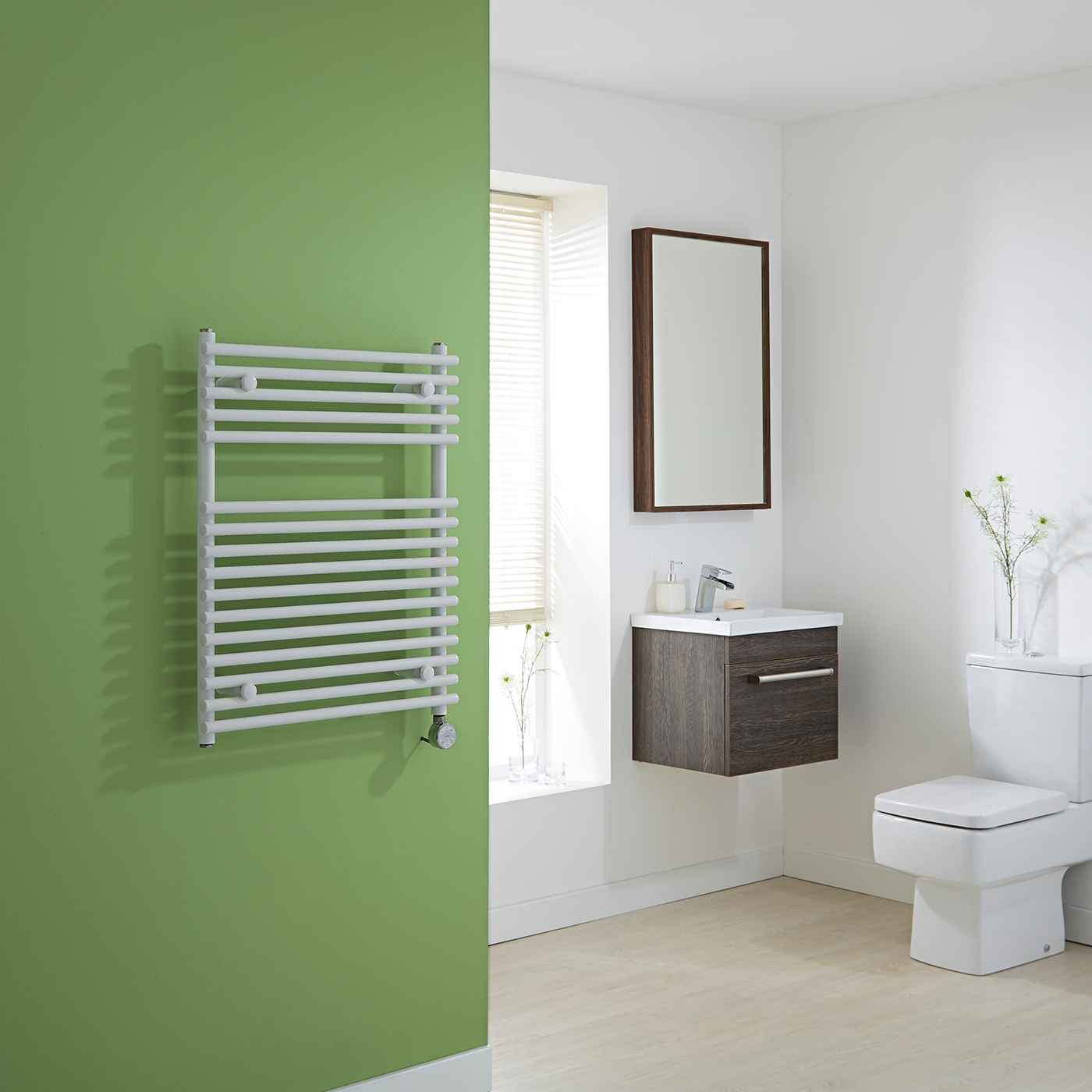 Kudox Harrogate Electric - White Flat Bar on Bar Heated Towel Rail - 750mm x 600mm