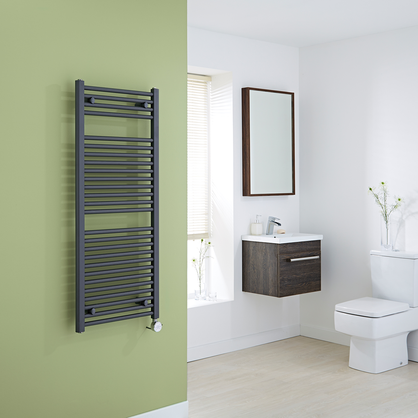Milano Brook Electric - Anthracite Flat Heated Towel Rail 1200mm x 500mm