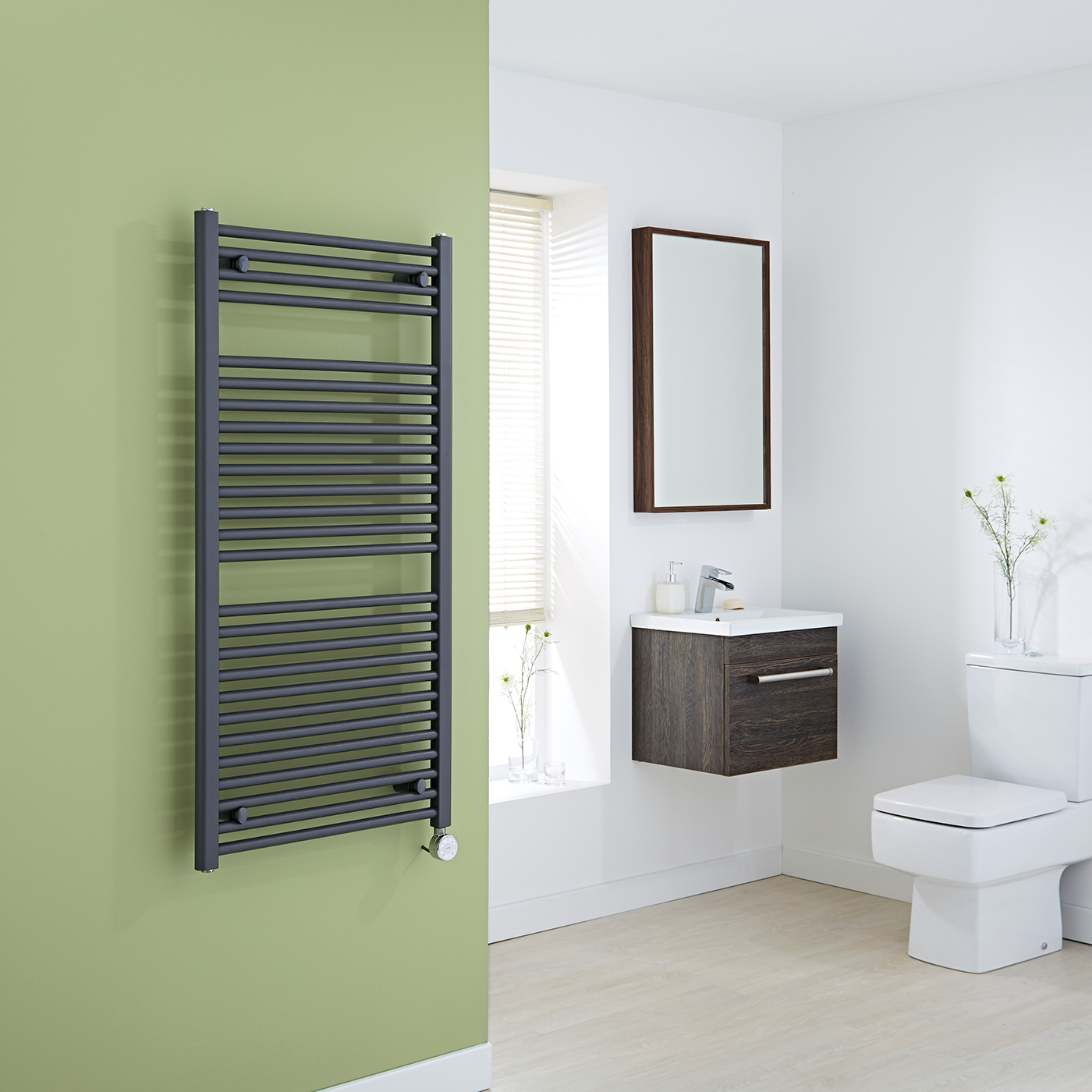 Milano Brook Electric - Anthracite Flat Heated Towel Rail 1200mm x 600mm