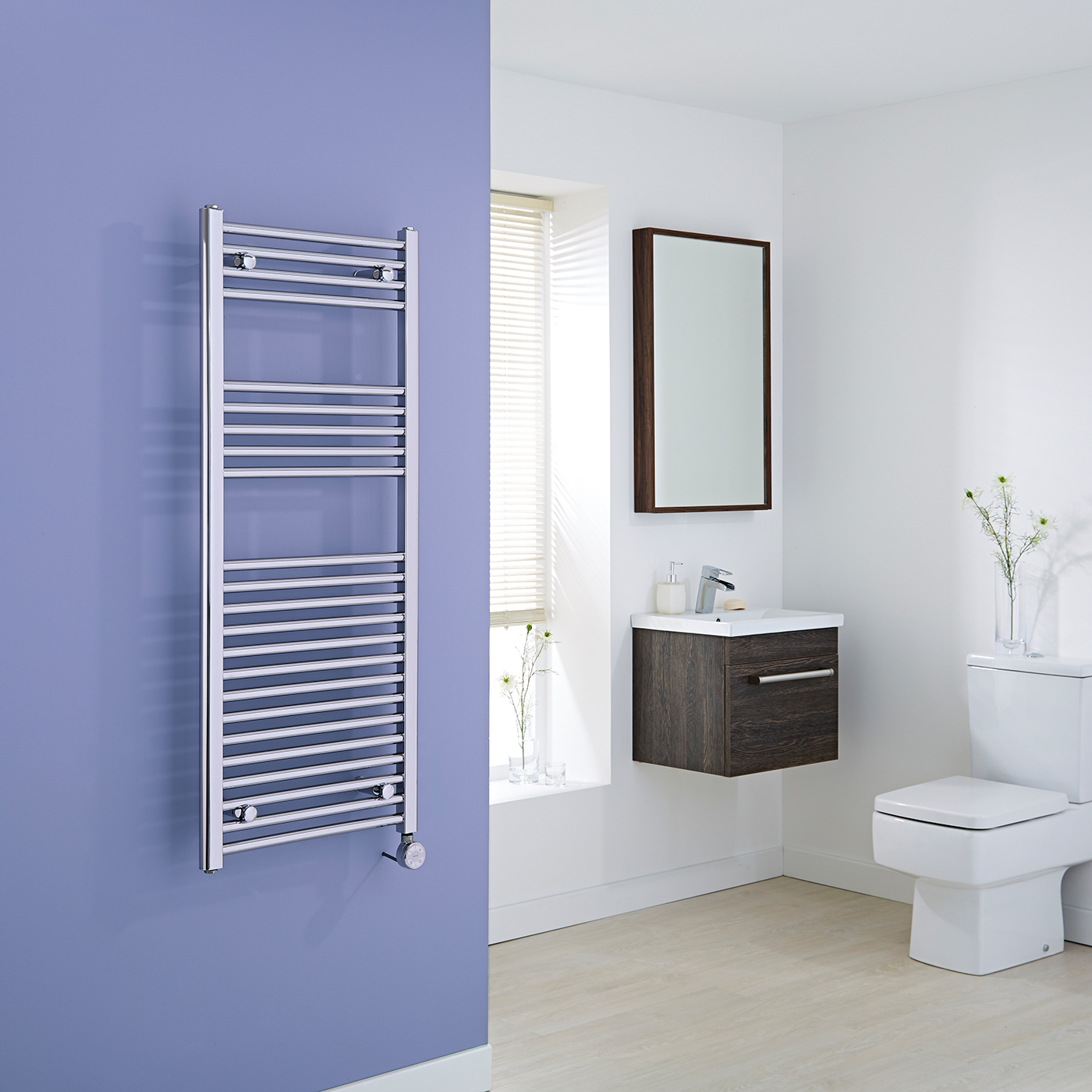 Milano Ribble Electric - Flat Chrome Heated Towel Rail 1200mm x 500mm