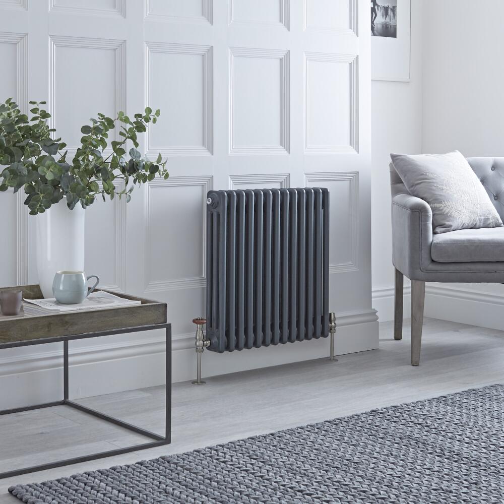 Milano Windsor - Horizontal Triple Column Anthracite Traditional Cast Iron Style Radiator - 600mm x 605mm