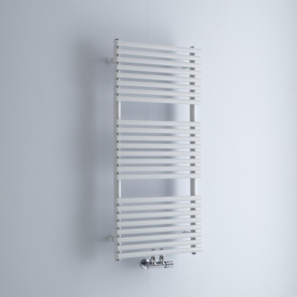 Milano Via - White Bar on Bar Central Connection Heated Towel Rail 1065mm x 500mm