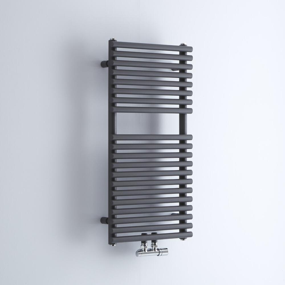 Milano Via - Anthracite Bar on Bar Central Connection Heated Towel Rail 835mm x 400mm