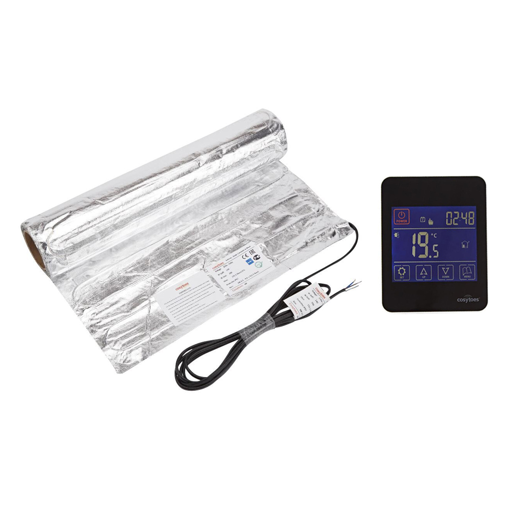 Cosy Toes - Electric Underfloor Heating Soft Mat & Black Gloss Touchscreen Thermostat - Various Mat Sizes