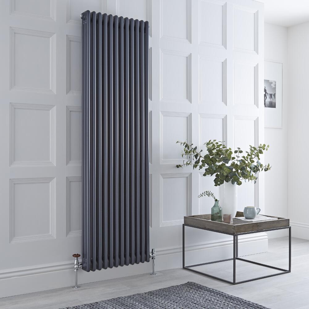 Milano Windsor - Vertical Triple Column Anthracite Traditional Cast Iron Style Radiator - 1800mm x 560mm