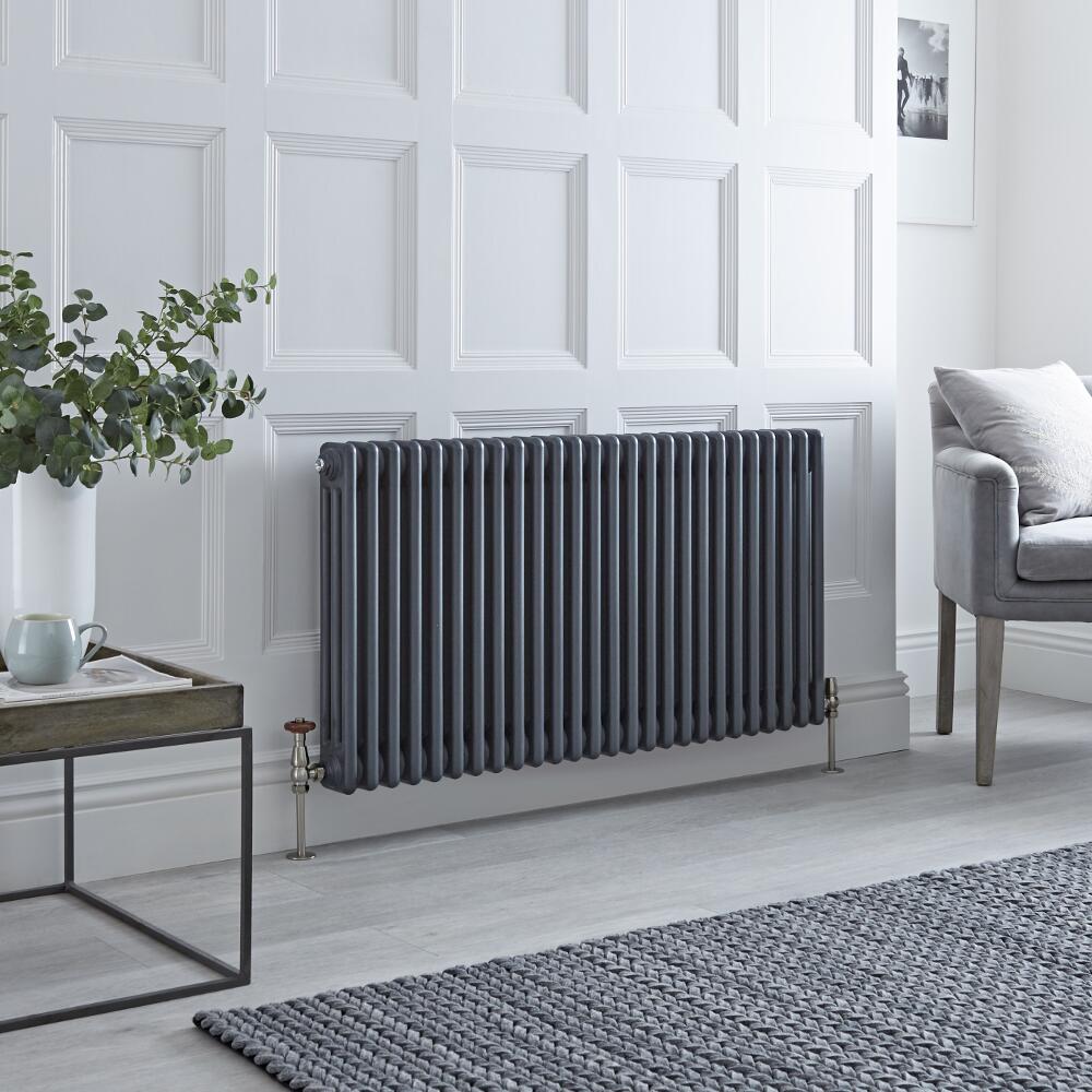 Milano Windsor - Horizontal Triple Column Anthracite Traditional Cast Iron Style Radiator - 600mm x 1190mm