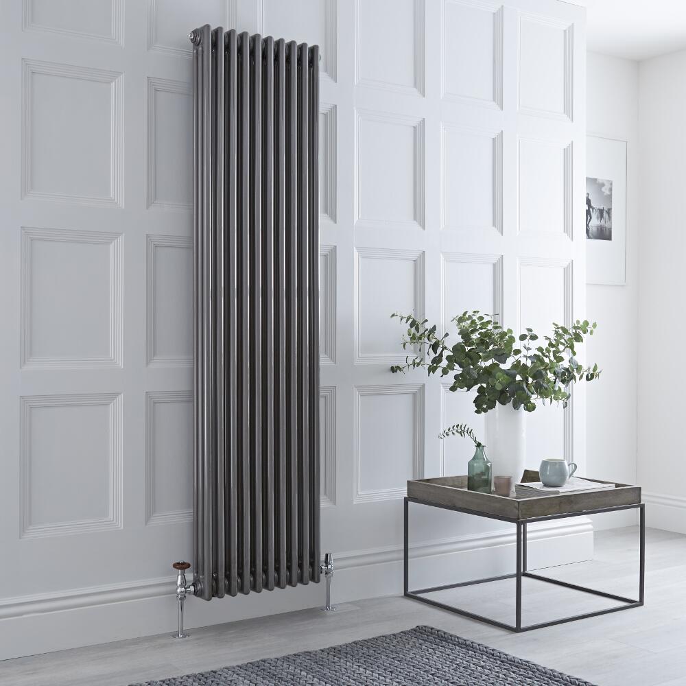 Milano Windsor - Vertical Triple Column Lacquered Raw Metal Traditional Cast Iron Style Radiator - 1800mm x 470mm