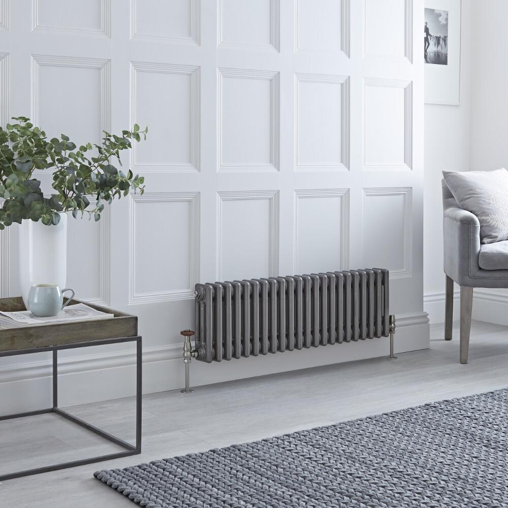 Milano Windsor - Horizontal Triple Column Lacquered Raw Metal Traditional Cast Iron Style Radiator - 300mm x 1010mm