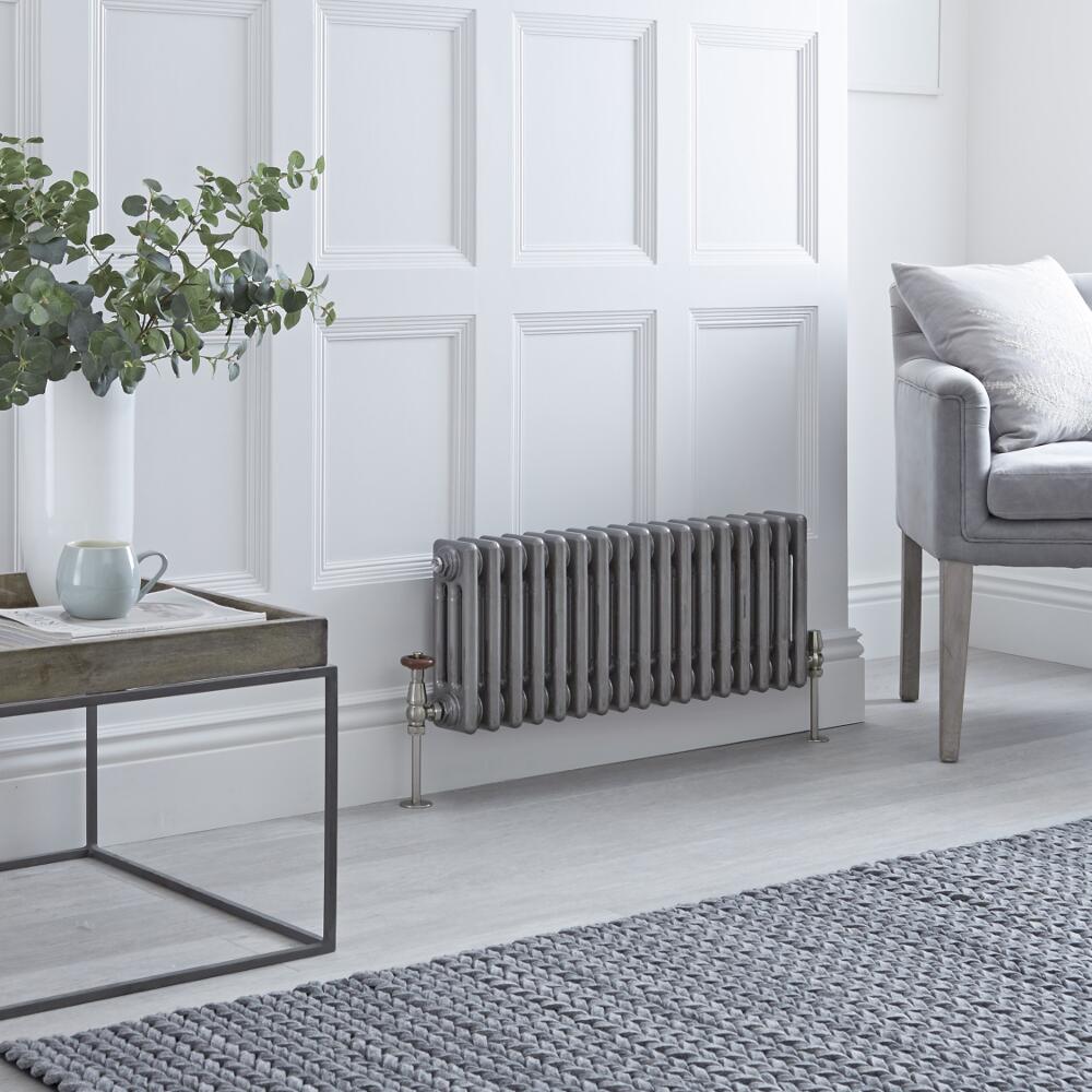 Milano Windsor - Horizontal Triple Column Lacquered Raw Metal Traditional Cast Iron Style Radiator - 300mm x 785mm