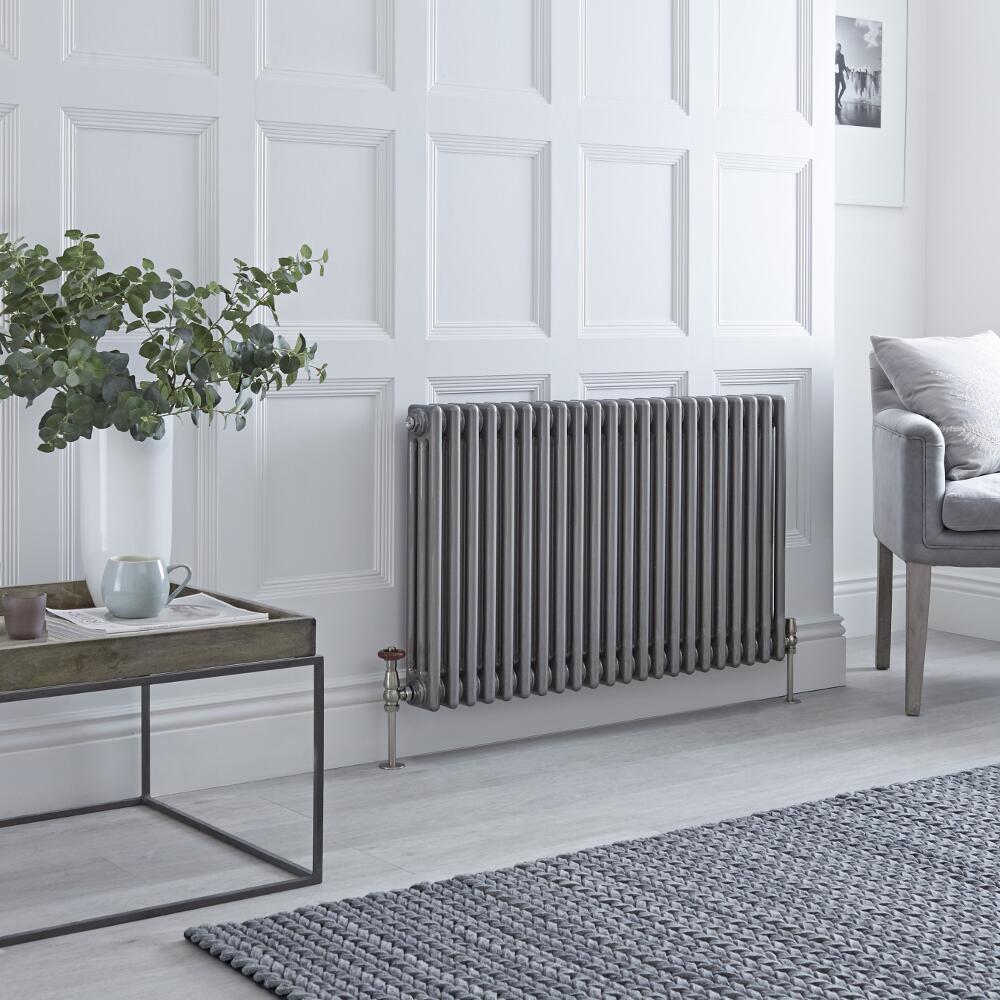 Milano Windsor - Horizontal Triple Column Lacquered Raw Metal Traditional Cast Iron Style Radiator - 600mm x 1010mm