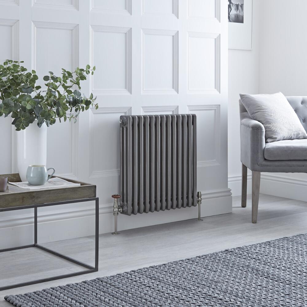 Milano Windsor - Horizontal Triple Column Lacquered Raw Metal Traditional Cast Iron Style Radiator - 600mm x 605mm