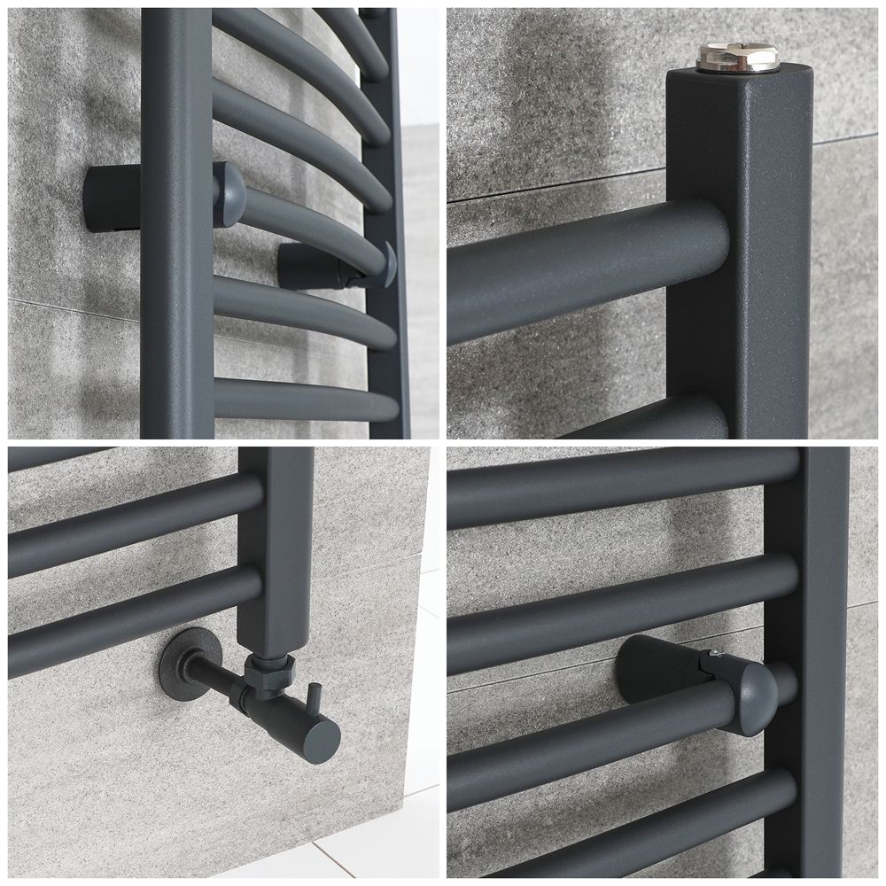 5 Year Guarantee Matte Anthracite Curved Ladder Heated Towel Rails 600mm x 600mm Central Heating 