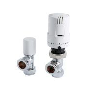 Milano - White Thermostatic Control Angled Designer Radiator Valves Pair 15mm