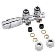 Milano - Chrome H Block Angled Valve with Chrome TRV Head & 15mm Copper Adapter