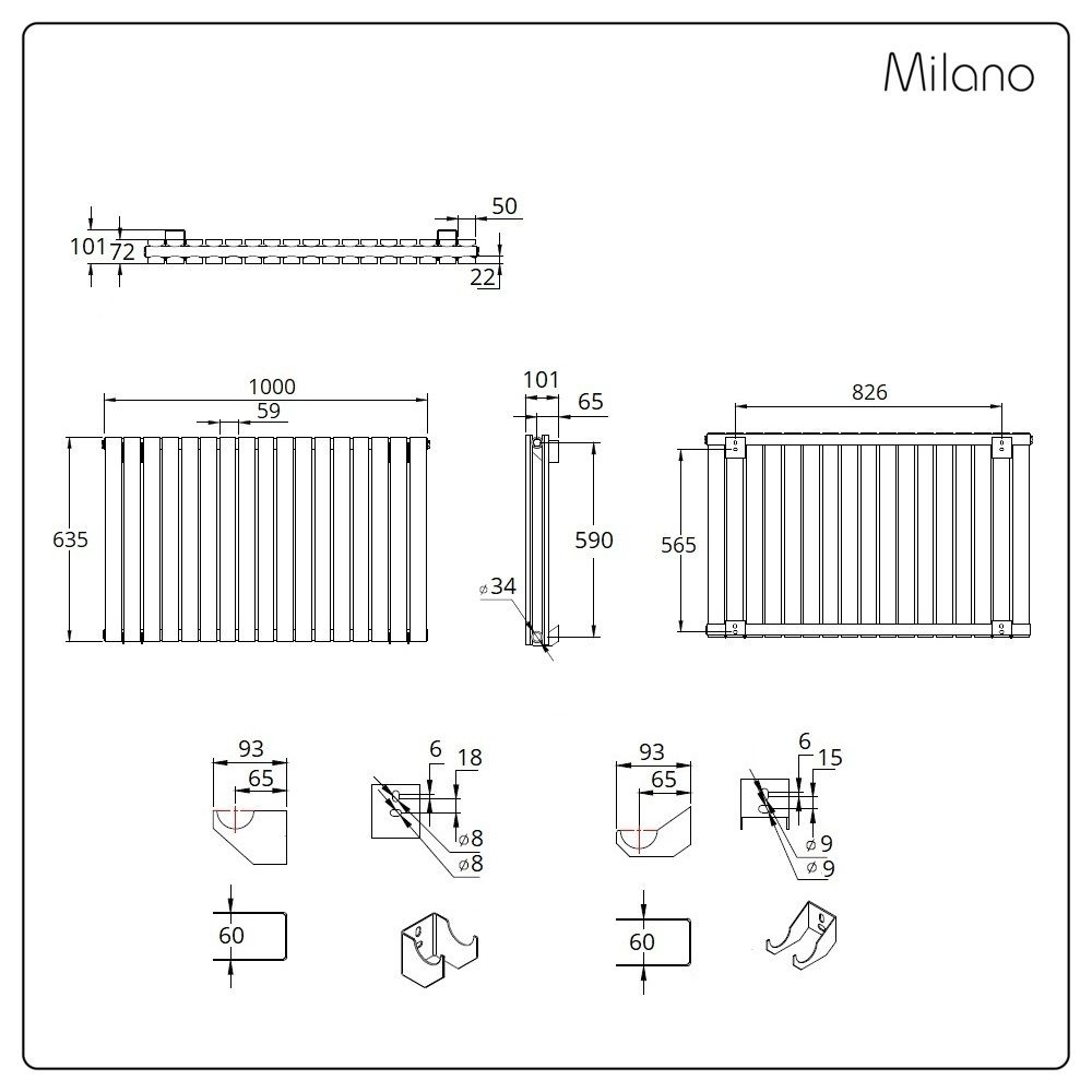 Milano x ECOSO Capri Electric Anthracite Horizontal Designer Radiator