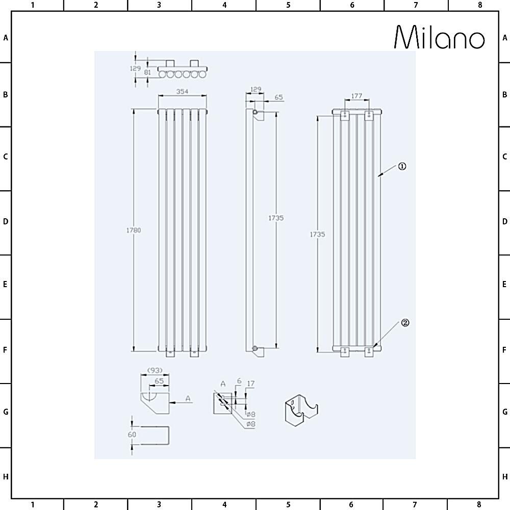 Milano Java - Black Vertical Round Tube Designer Radiator 1780mm x ...