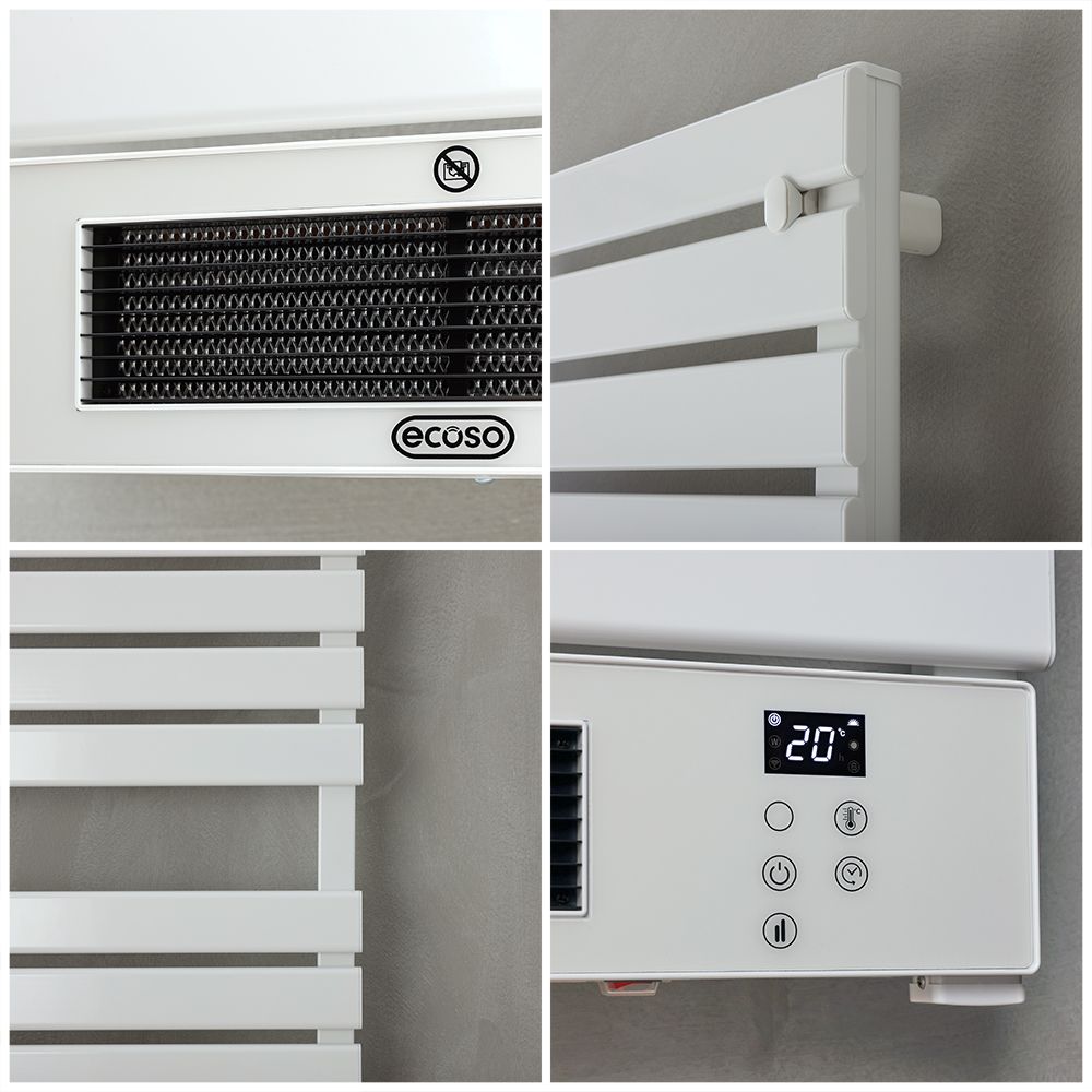 ECOSO Linus White Smart Electric Heated Towel Rail with Fan