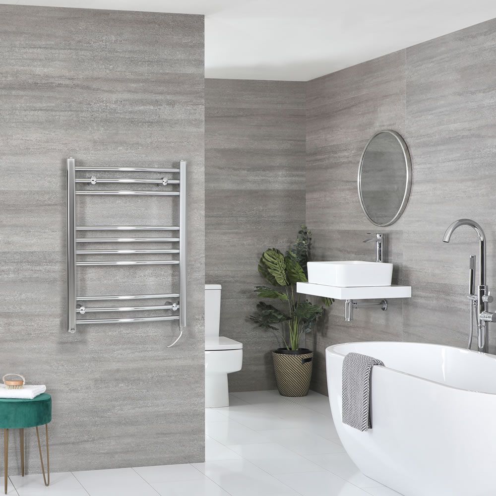 Milano Kent Electric Curved Chrome Heated Towel Rail 800mm x 600mm - Main Image
