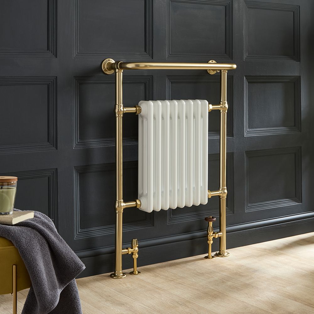 Milano Elizabeth Brushed Brass Traditional Heated Towel Rail