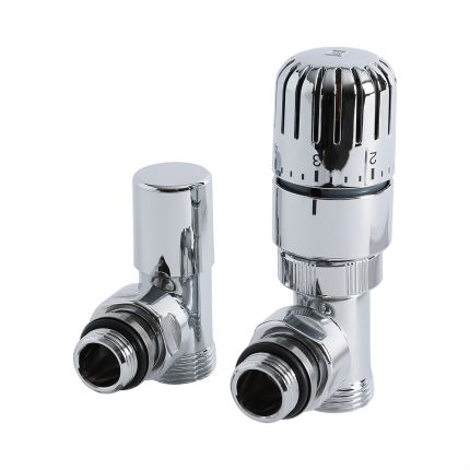 Milano - Chrome Thermostatic Angled Euro Cone Valve With Euro Cone Adaptor - Copper 15mm