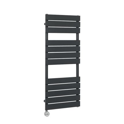 Milano x ECOSO Lustro Electric - Designer Anthracite Flat Panel Heated Towel Rail - 1200mm x 450mm  - with Thermostatic Wi-Fi Heating Element